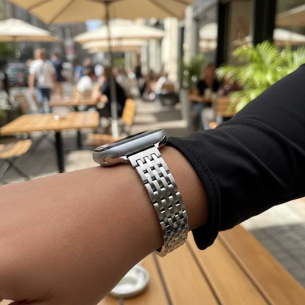 Women Thin 7 Link 316 Stainless Steel Watch Strap Compatible for Apple Watch