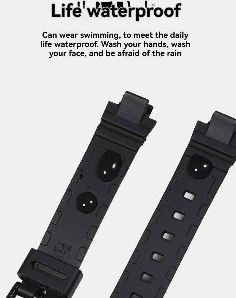 Rubber Resin Watch Strap for Ca.sio LA20WH-1B 14x10mm Black Convex Slim Band New