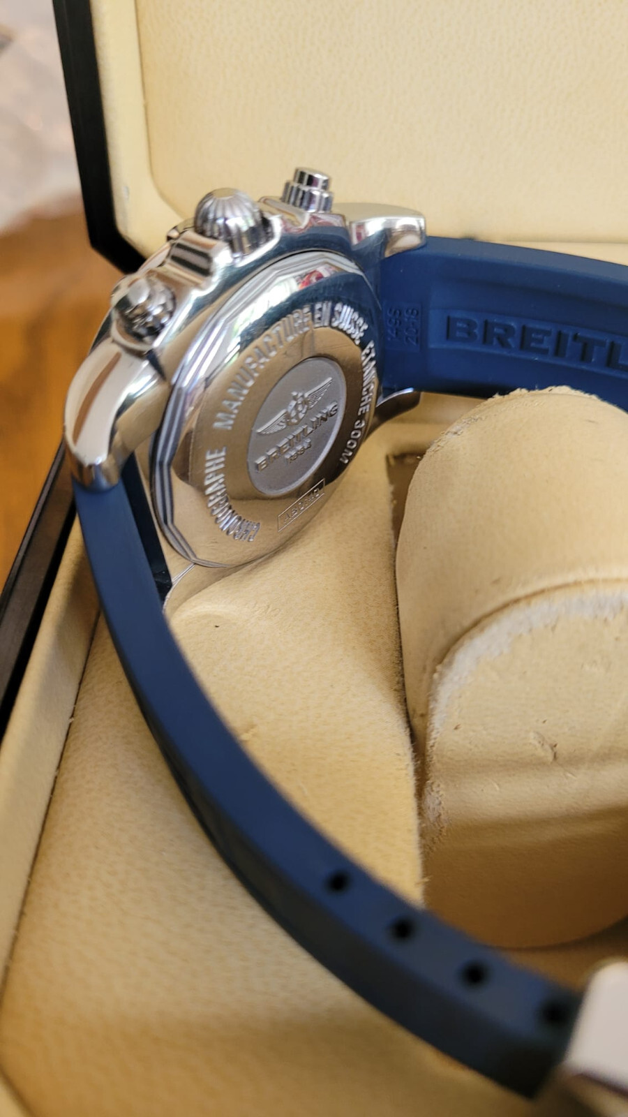 Breitling Chronomat 41 (AB0140) Rare “Black eyed” Blue Dial
