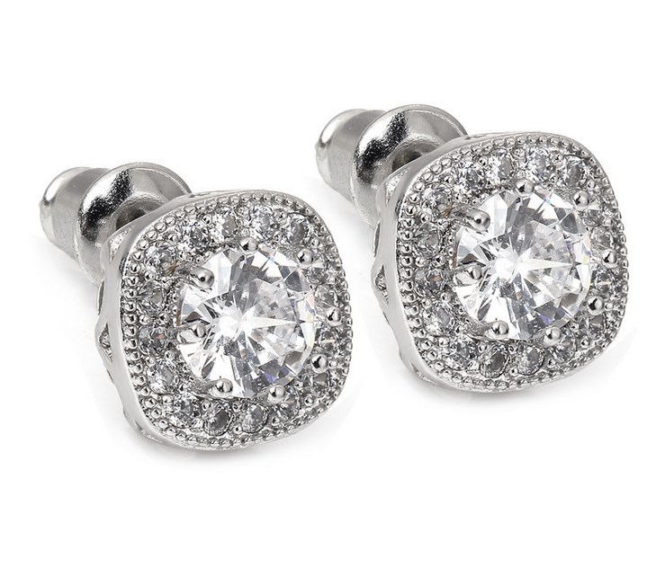 925 Sterling Silver Post Square Round CZ Stud Earrings Gift S1