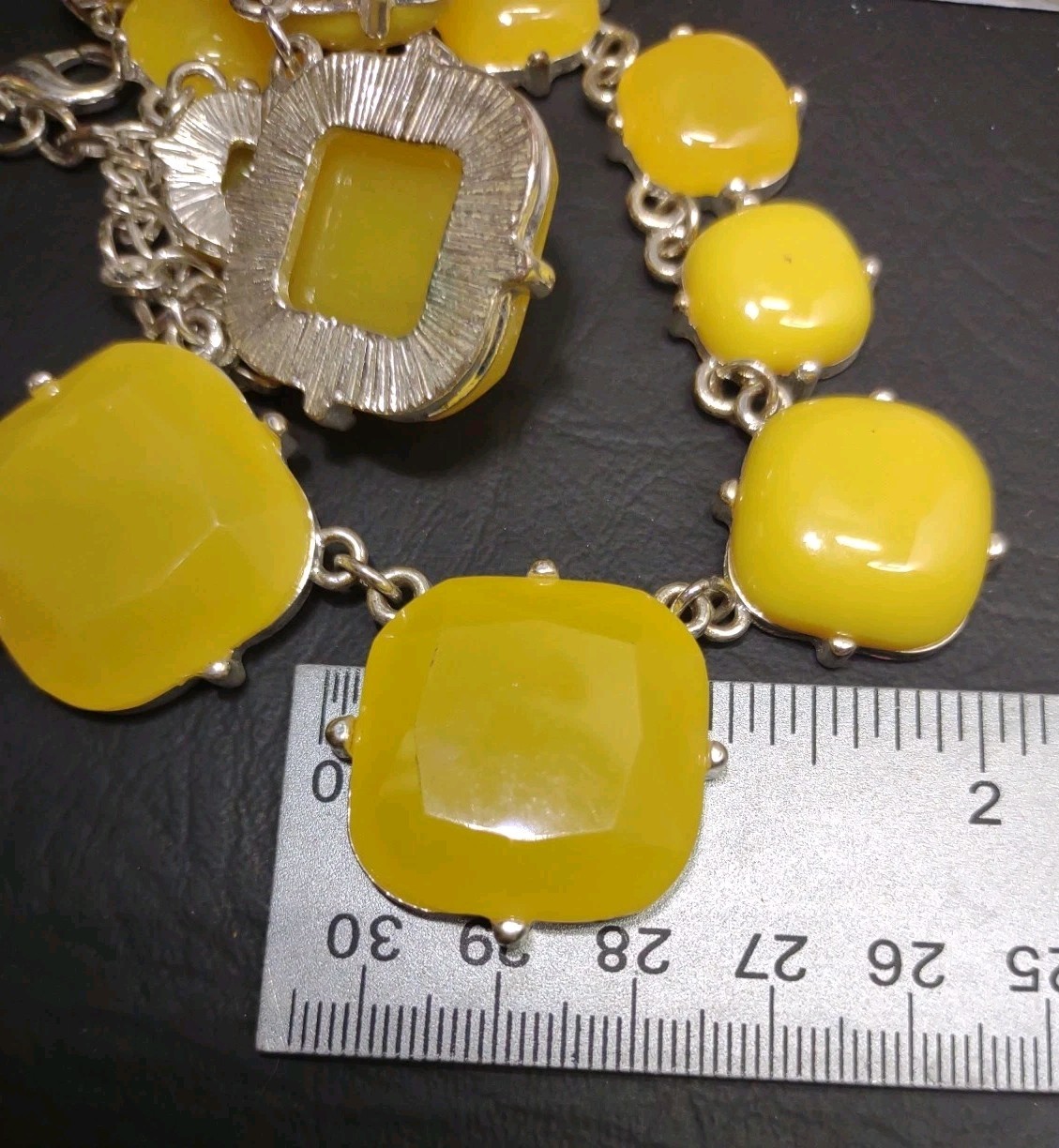 Yellow Statement Silver Tone Finish Necklace Adjustable 22″ Lg Accessory Jewelry