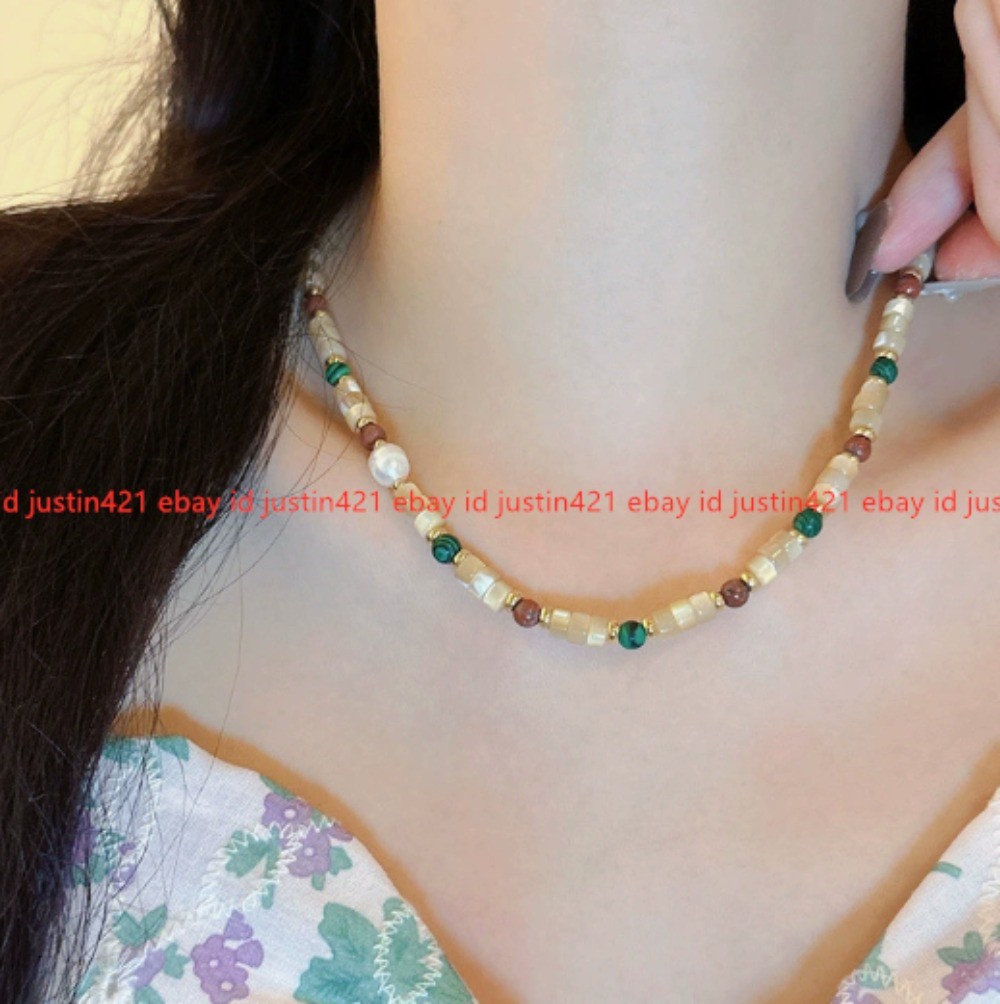 Colorful Beaded Small Fresh and Sweet Freshwater Pearl Collarbone Chain 40cm