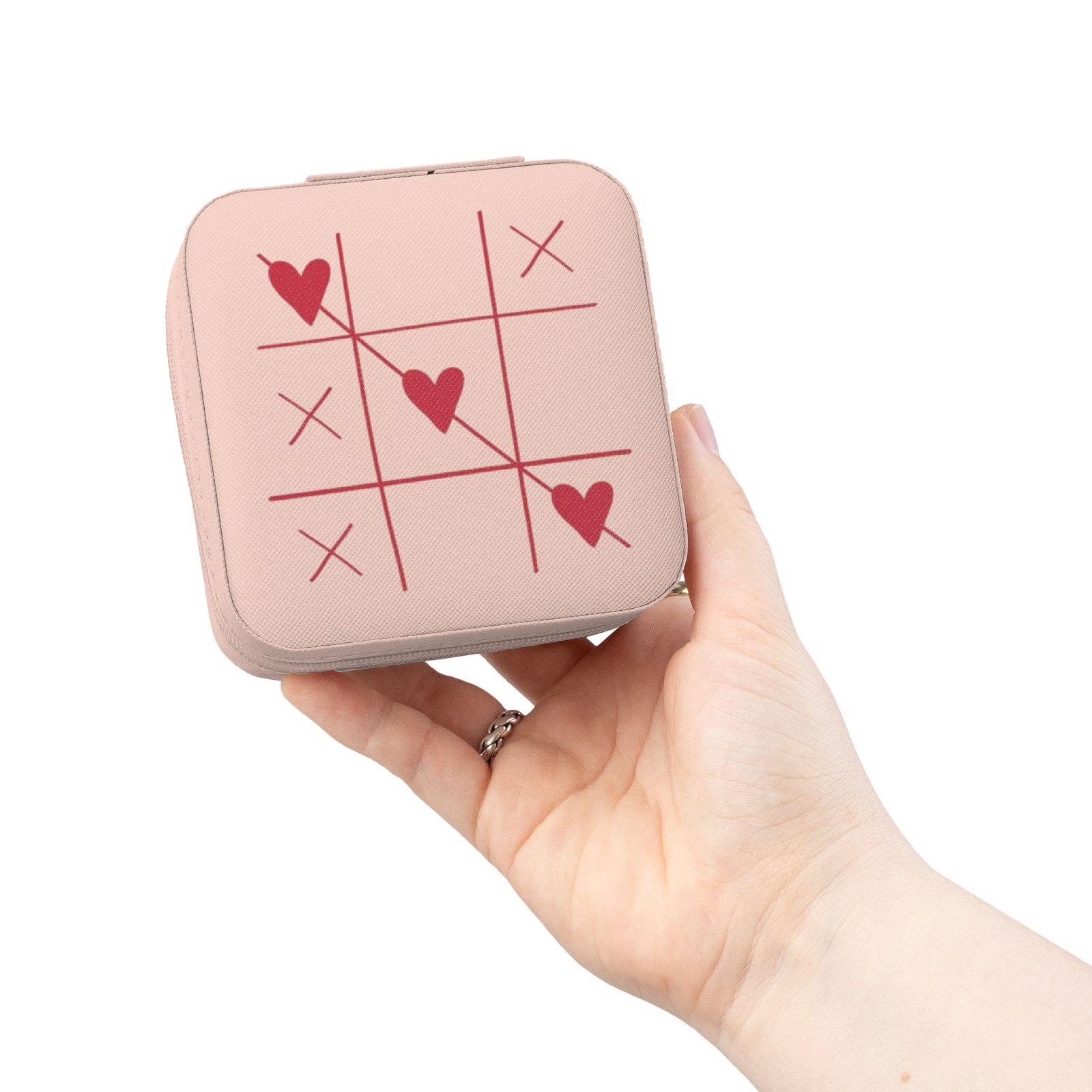 Tic Tac Toe Hearts Jewelry Travel Case | Compact Ring Earring Organizer