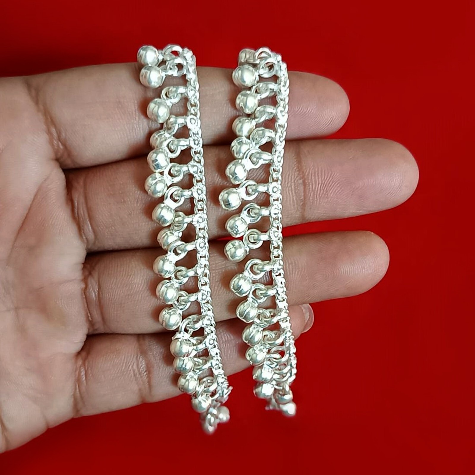 Pure Silver Noisy Jingle Bell Anklet Indian Payal Personalized Kids Jewelry 6.5″