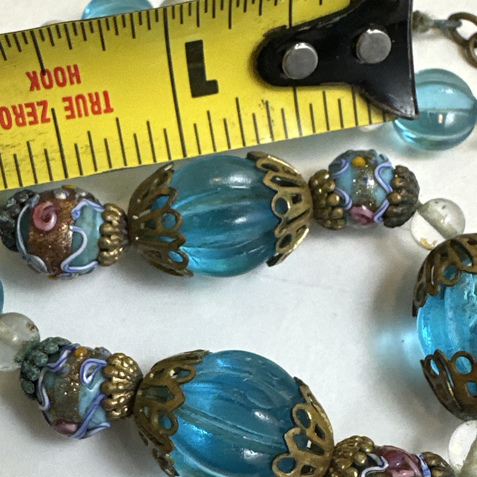 15 Inch Antique Blue Glass Wedding Cake Murano 15 Inch Necklace