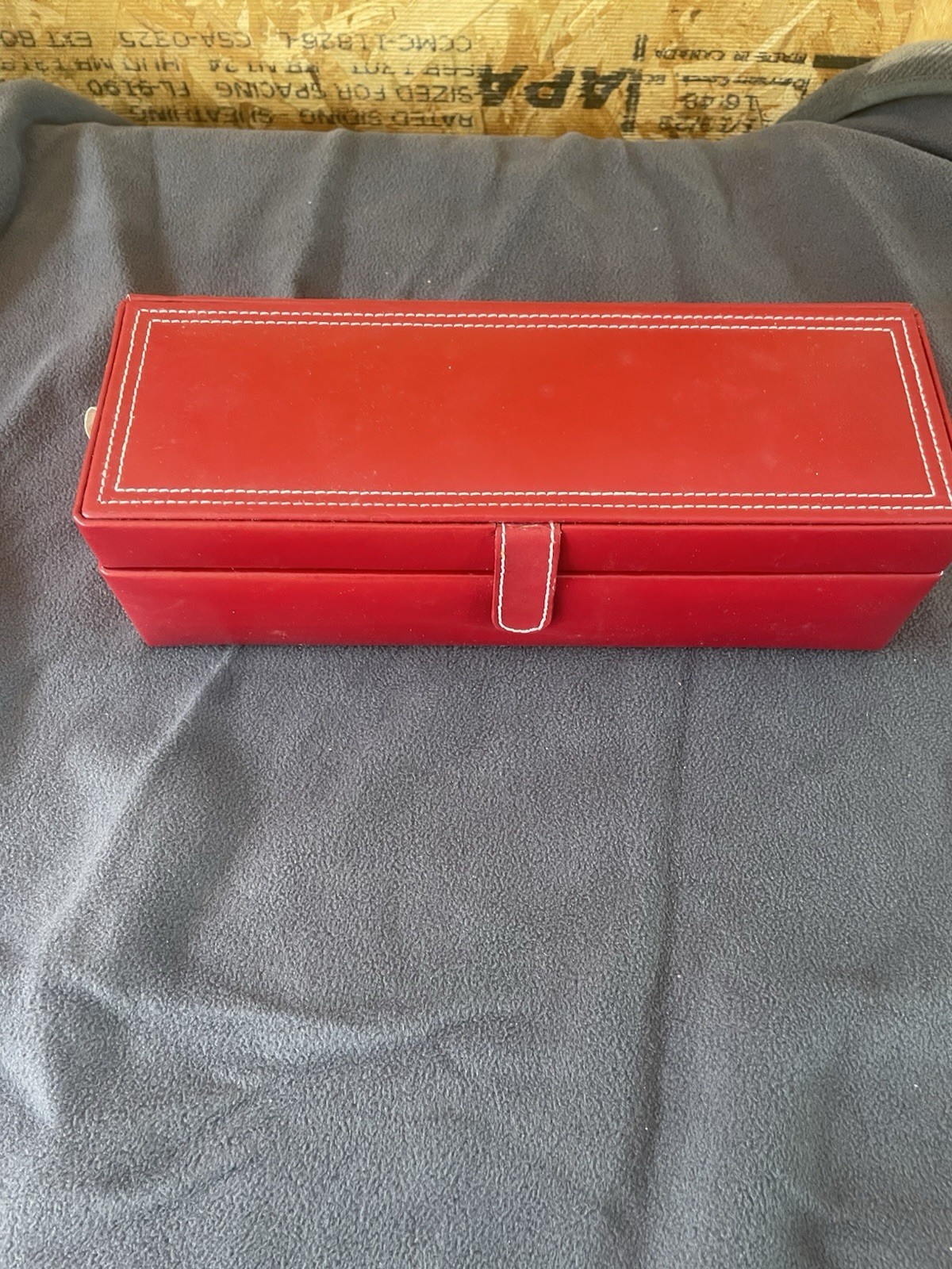 Red Faux Leather Jewelry Box 11″ 3 Piece Fabric Lined Travel Multi Compartment
