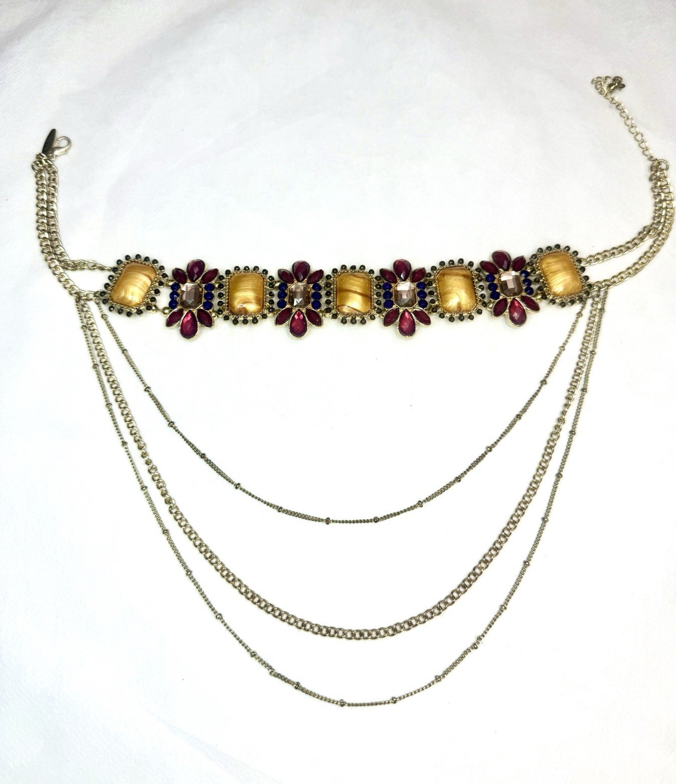 NY&Co Layered Multi Strand Statement Necklace Burgundy Gold Boho