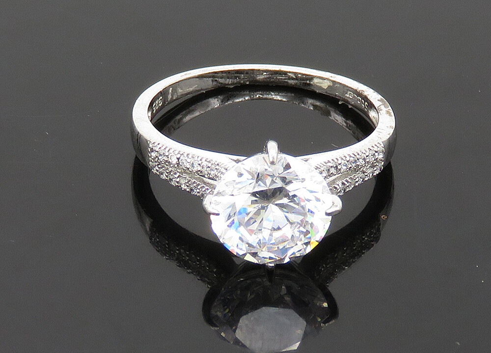 STAUER 925 Silver Vintage Cubic Zirconia Solitaire Accent Ring Sz 10 RG21094