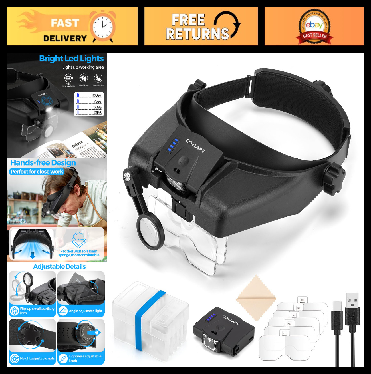 Adjustable 1X-14X Magnifying Glasses with Lights | Rechargeable Headband Magnifi