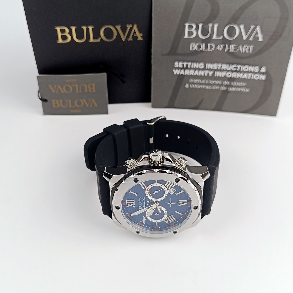 Men’s Bulova Marine Star 98B258 Blue Dial Silicone Strap Chrono Quartz Watch