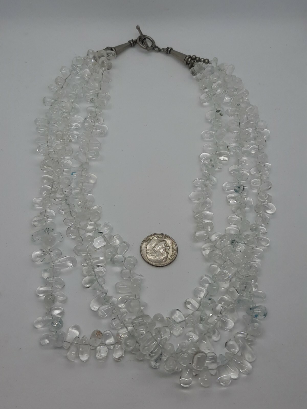 Raindrops of Light Triple Strand Necklace Rock Quartz Crystal Teardrop Beads