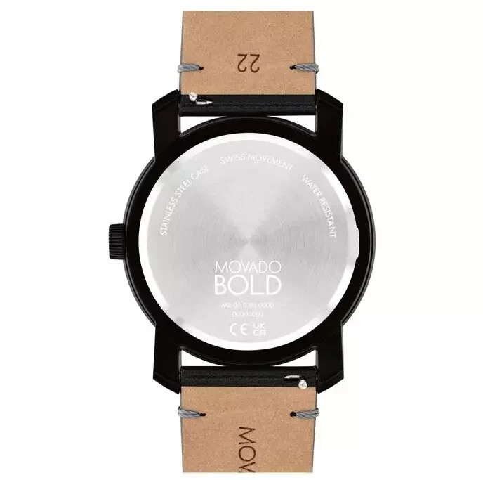MOVADO BOLD 3600786 BLACK DIAL BROWN/BLUE/BLACK LEATHER STRAP MENS WATCH GIFTSET