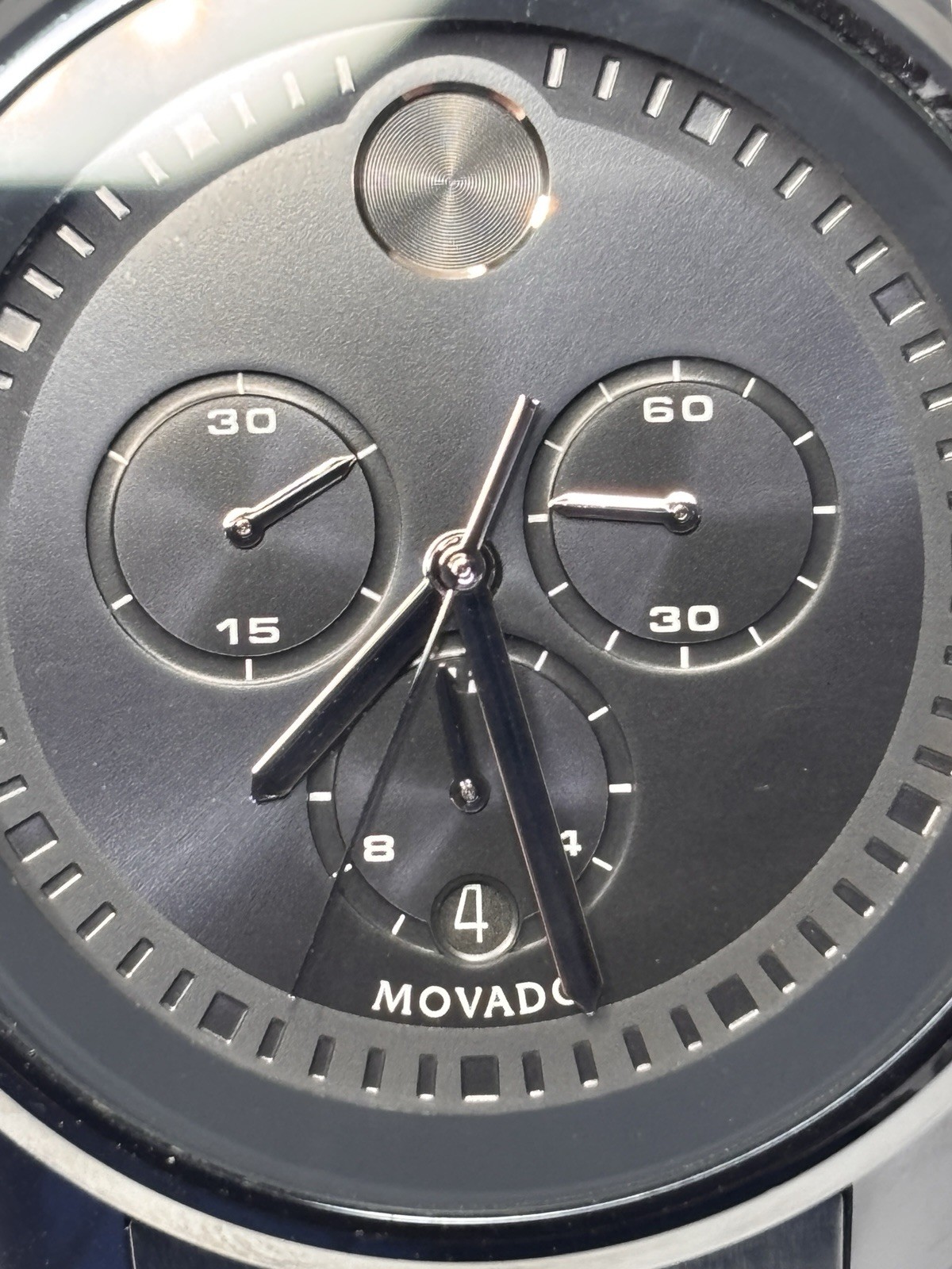 Movado Bold Chronograph MB.01.1.34.6158 Blue Steel Men’s Watch New Battery 7.25″