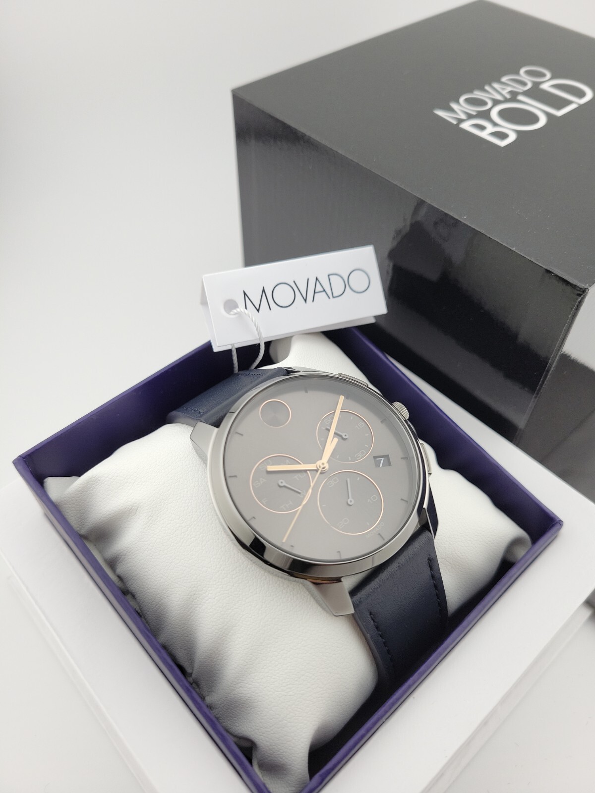 $650 MSRP | Movado Bold Thin Men’s Grey Dial Chronograph Watch – 3600720 NEW