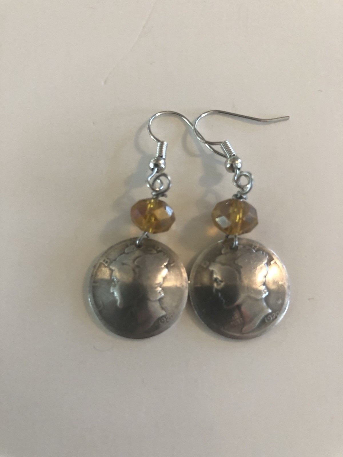 1pair Mercury Dime & Birthstone Crystal Earrings, Color Varies, See Description