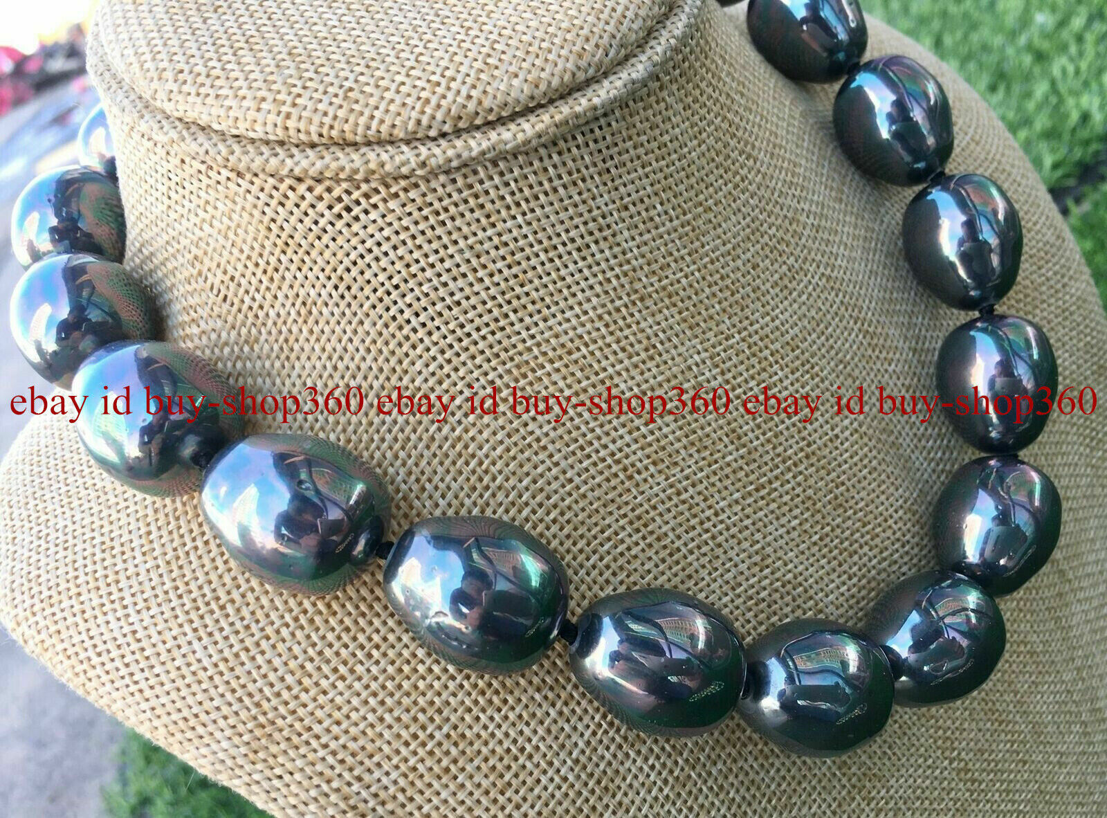 HUGE AAA++ LARGE FASHION 20MM SOUTH SEA BLACK BAROQUE SHELL PEARL NECKLACE 16-36
