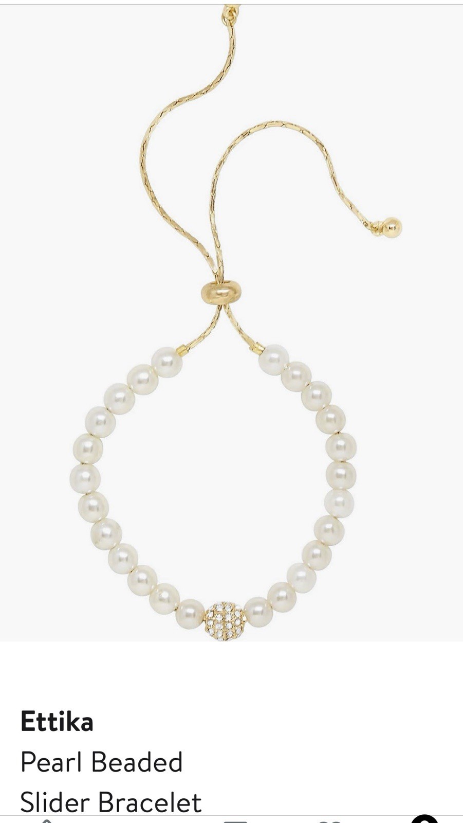 Ettika Pearl Slider Bracelet & Crystal Wave Charm Set 18k Gold Plated NIB