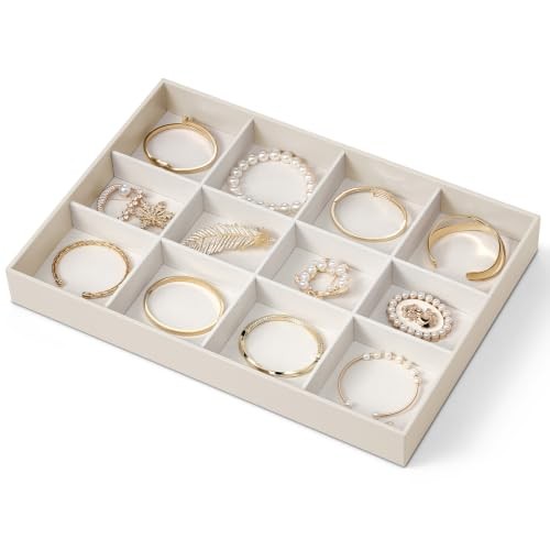 Stackable Jewelry Tray, Drawer Organizer fors | Wide Sections, Bracelet Beige