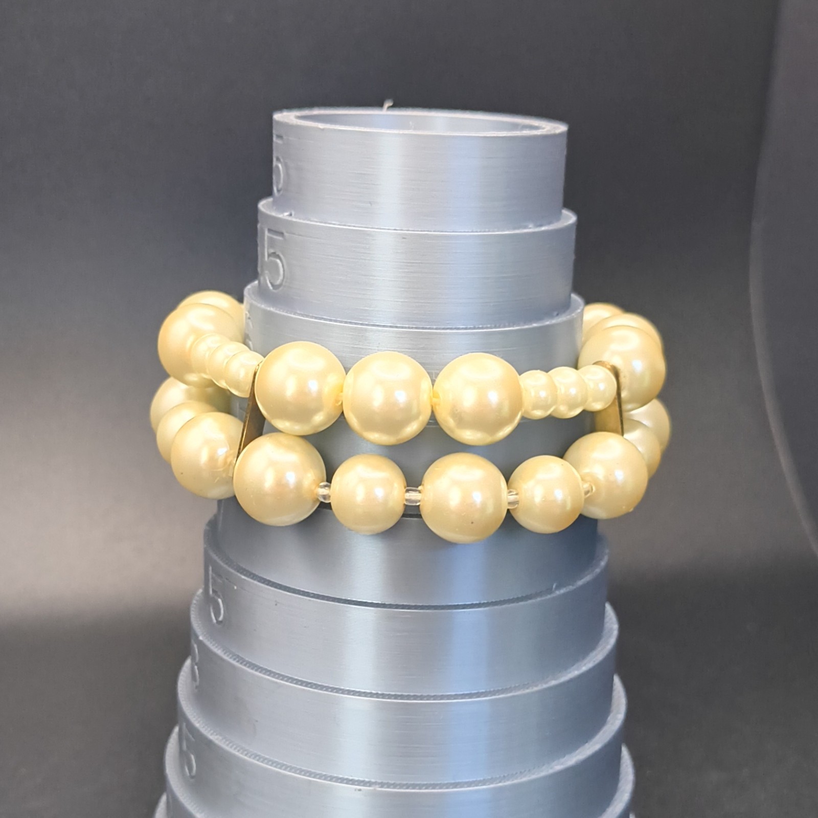 Cream Faux Pearl Double Strand Beaded Stretch Bracelet Slip-On Stackable