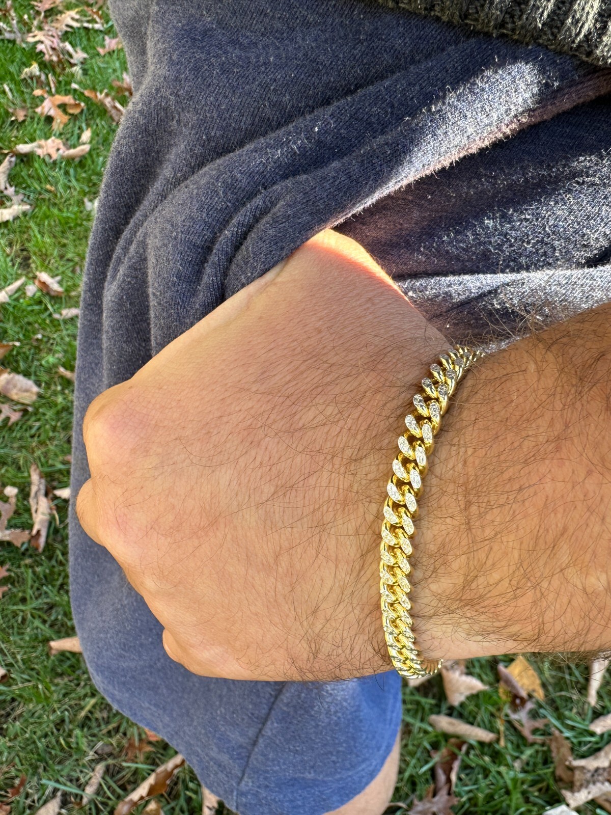 Miami Cuban Chain Bracelet Diamond Cut Two Tone 14k Gold Plated Real 925 Silver