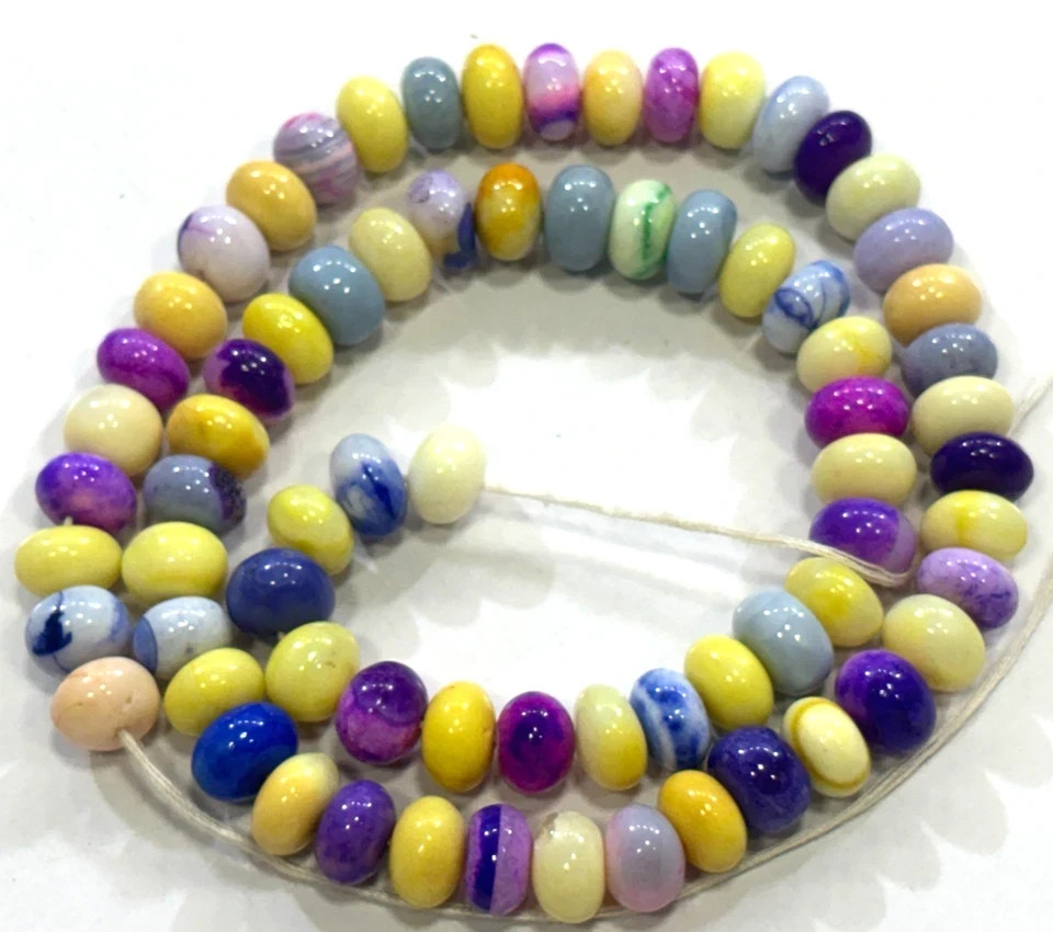 MULTI OPAL BEADS ROUNDELLE 8.5-9MM SMOOTH GEMSTONE 18 INCH NECKLACE