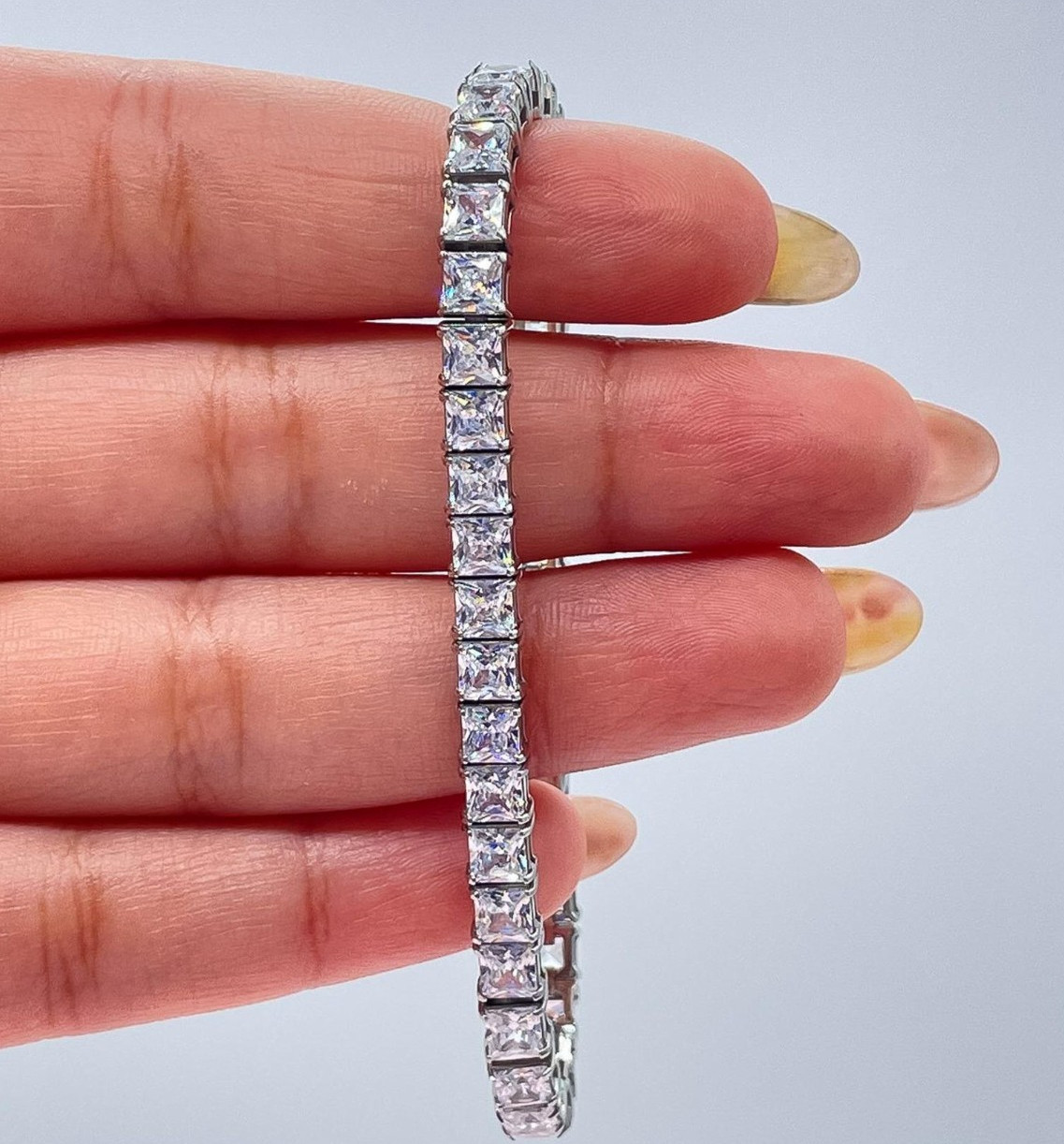 Women’s EF/VSSI Princess Cut Lab Grown Diamond Tennis Bracelet 14k White Gold