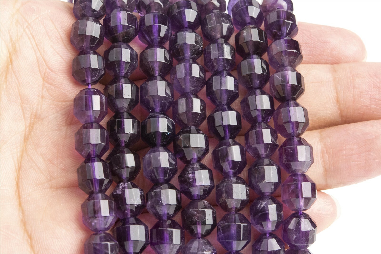 9-10x9MM Amethyst Faceted Bicone Barrel Drum Grade AA Genuine Natural Loose Bead