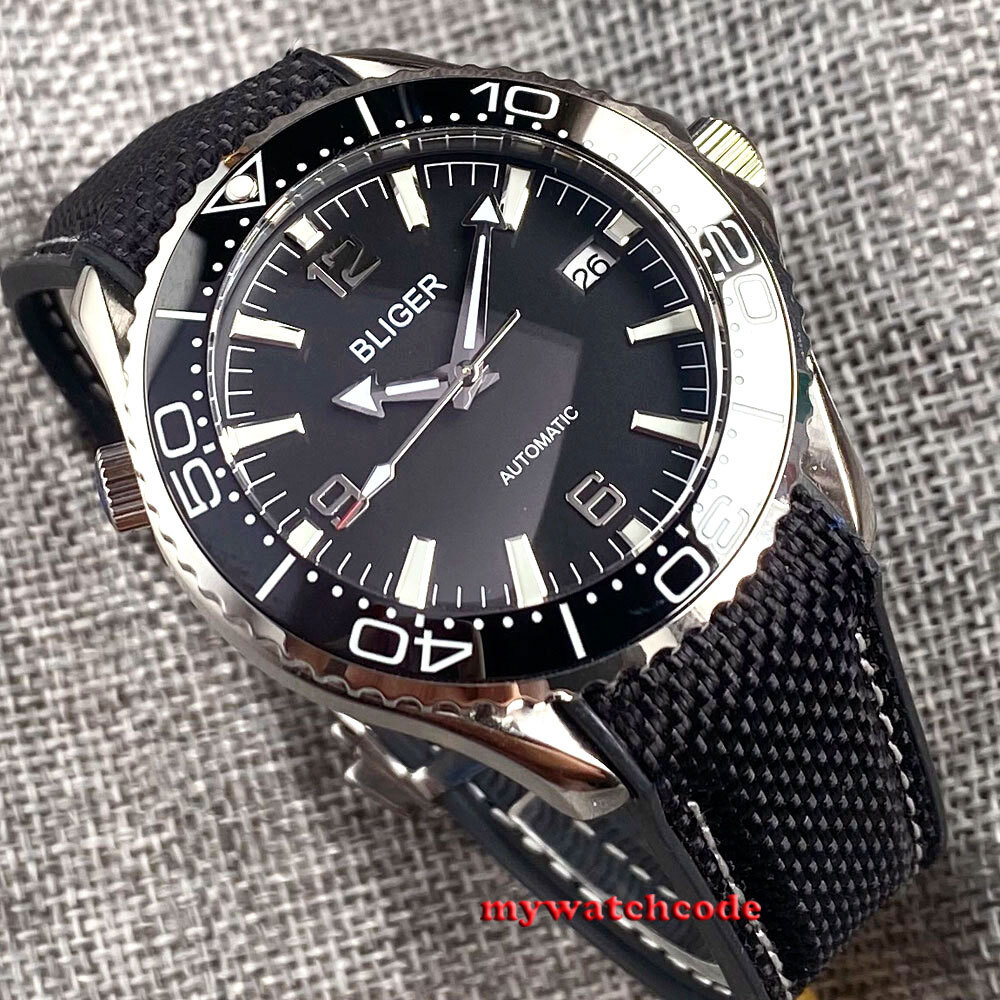 41mm Bliger Black Dial Sapphire Glass 24 Jewels NH35A automatic mens watch