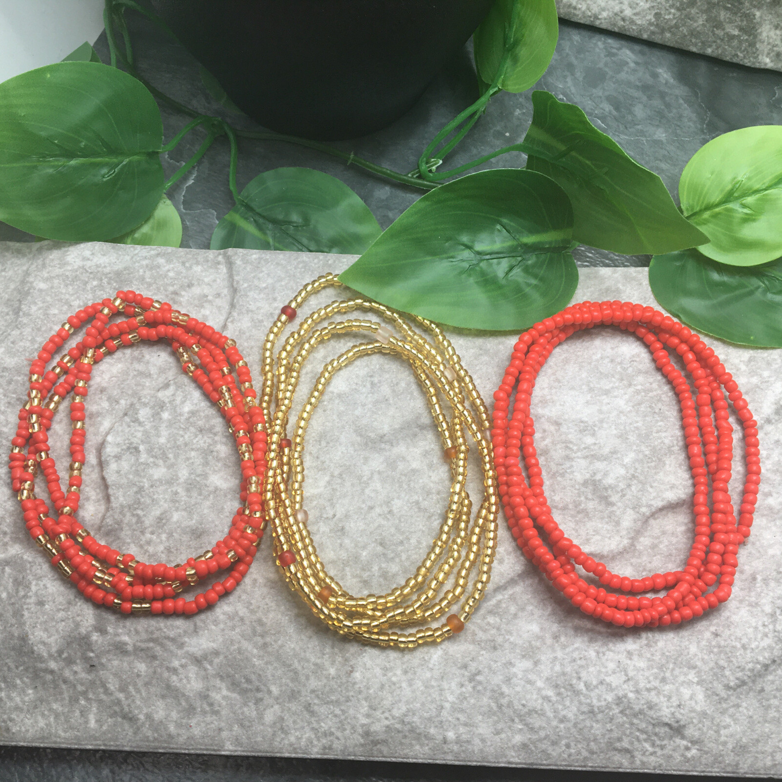 3 PC Handmade Waist Beads Necklace African Boho Bracelet Anklet Set New 9015