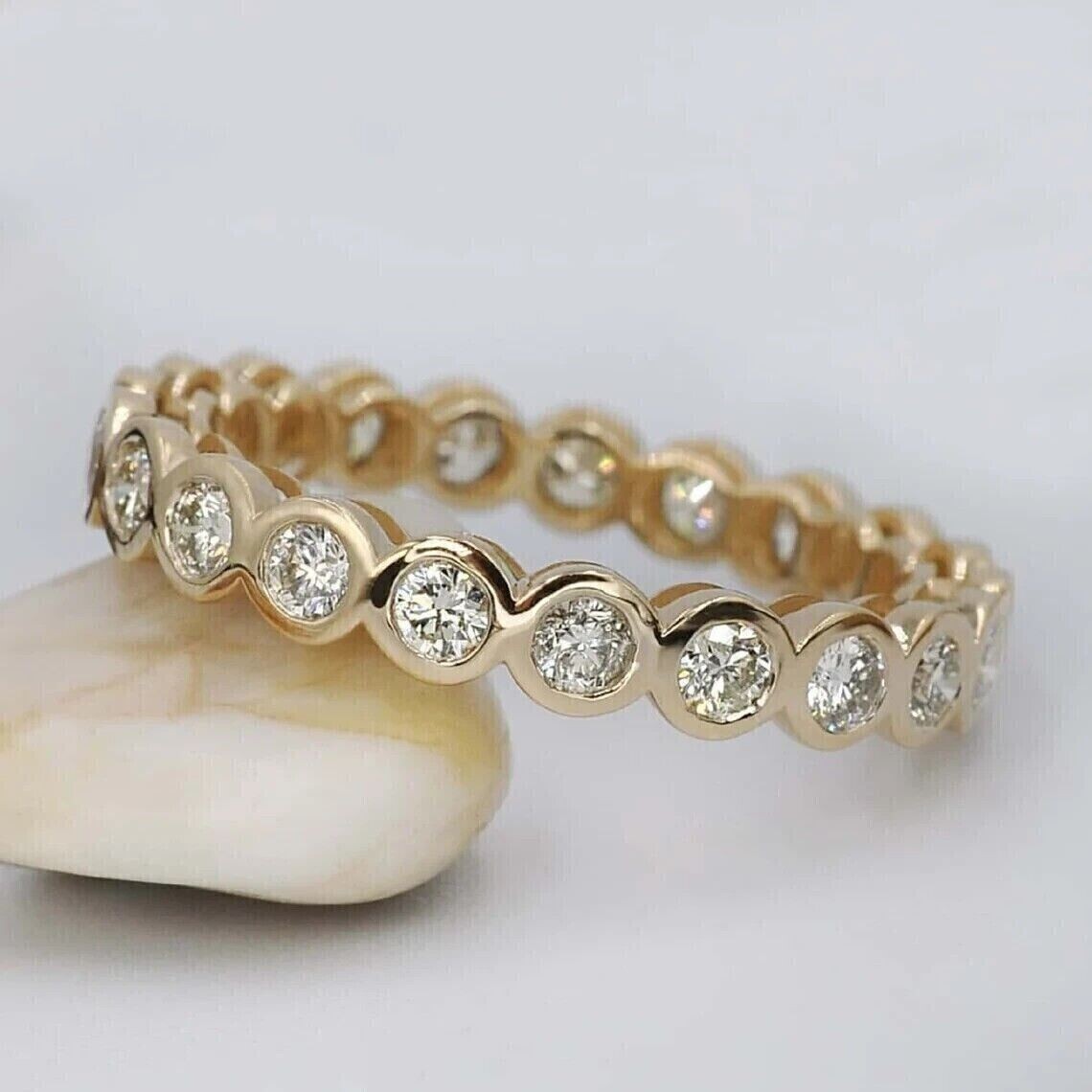 Full Eternity Wedding 2.50CTW Round Moissanite Band 3mm 14K Yellow Gold Plated