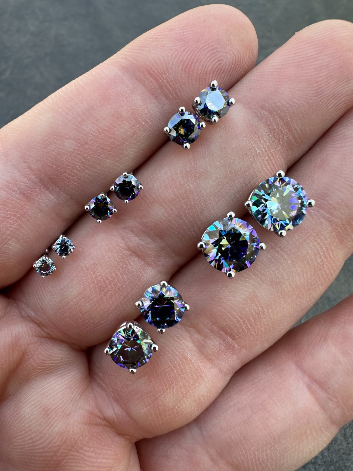 Real Dark Navy Blue Moissanite Screwback Stud Earrings 925 Silver 3-8mm Iced