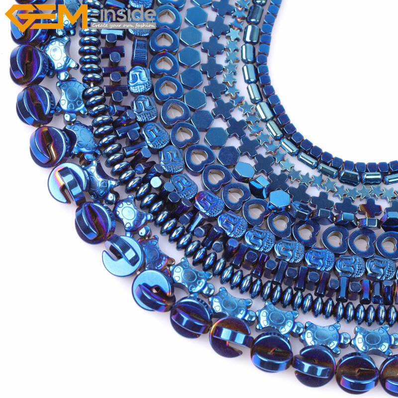 Blue Metallic Coated Hematite Spacer Beads Stone Jewelry Making Non-magnetic