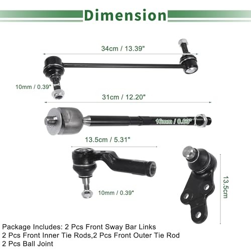8pcs Front Suspension Kit – Inner Outer Tie Rod End Sway Bar – Ball