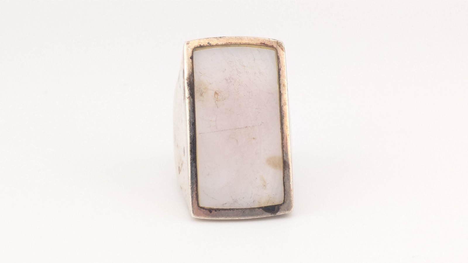 Sterling Silver Ring Rectangular Mother of Pearl AV 925 Thailand Size 7.75