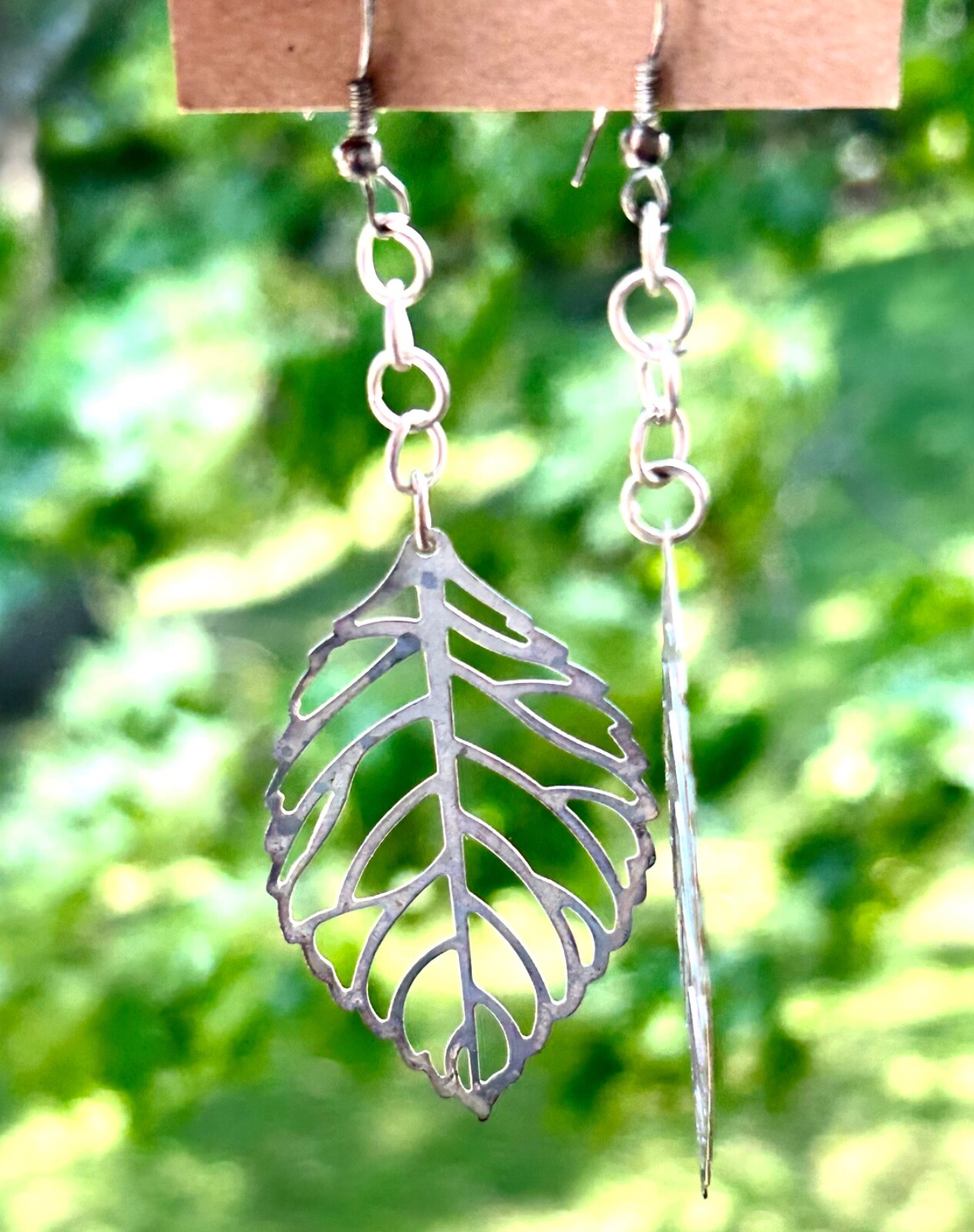 Leaf Earrings Filigree Hand Made Silver-tone Dangly