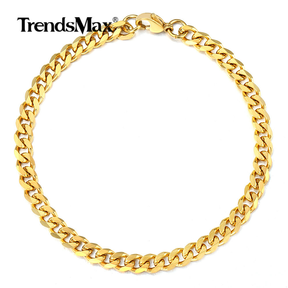5mm 10″ Gold Plated Curb Link Chain Stainless Steel Anklet Bracelet for Womens