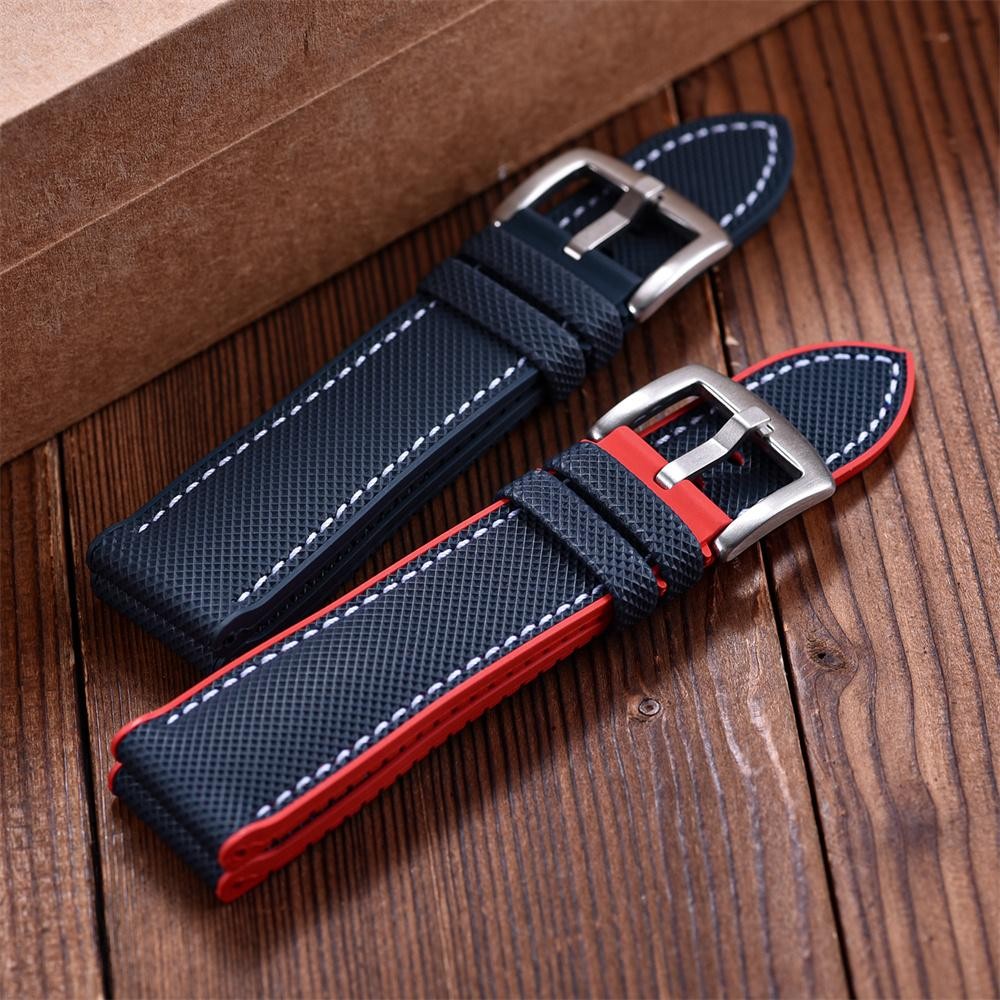 18-24mm Hybrid FKM Watch Strap Fluoro Rubber Watchband Soft Straps Quick Release