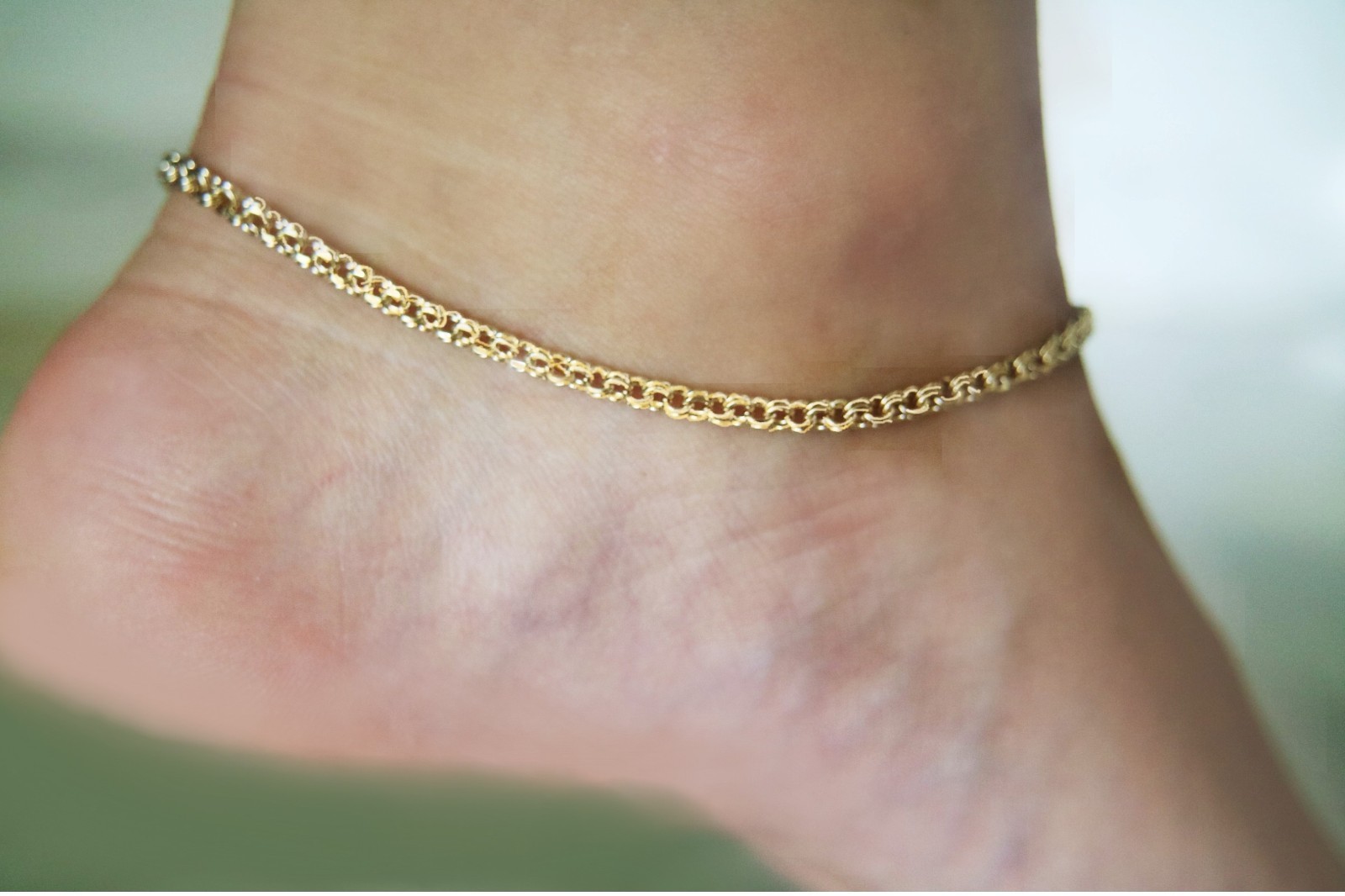 Unique Double Link chain Anklet Bracelet Crafted Authentic 18K Gold Filled Chain