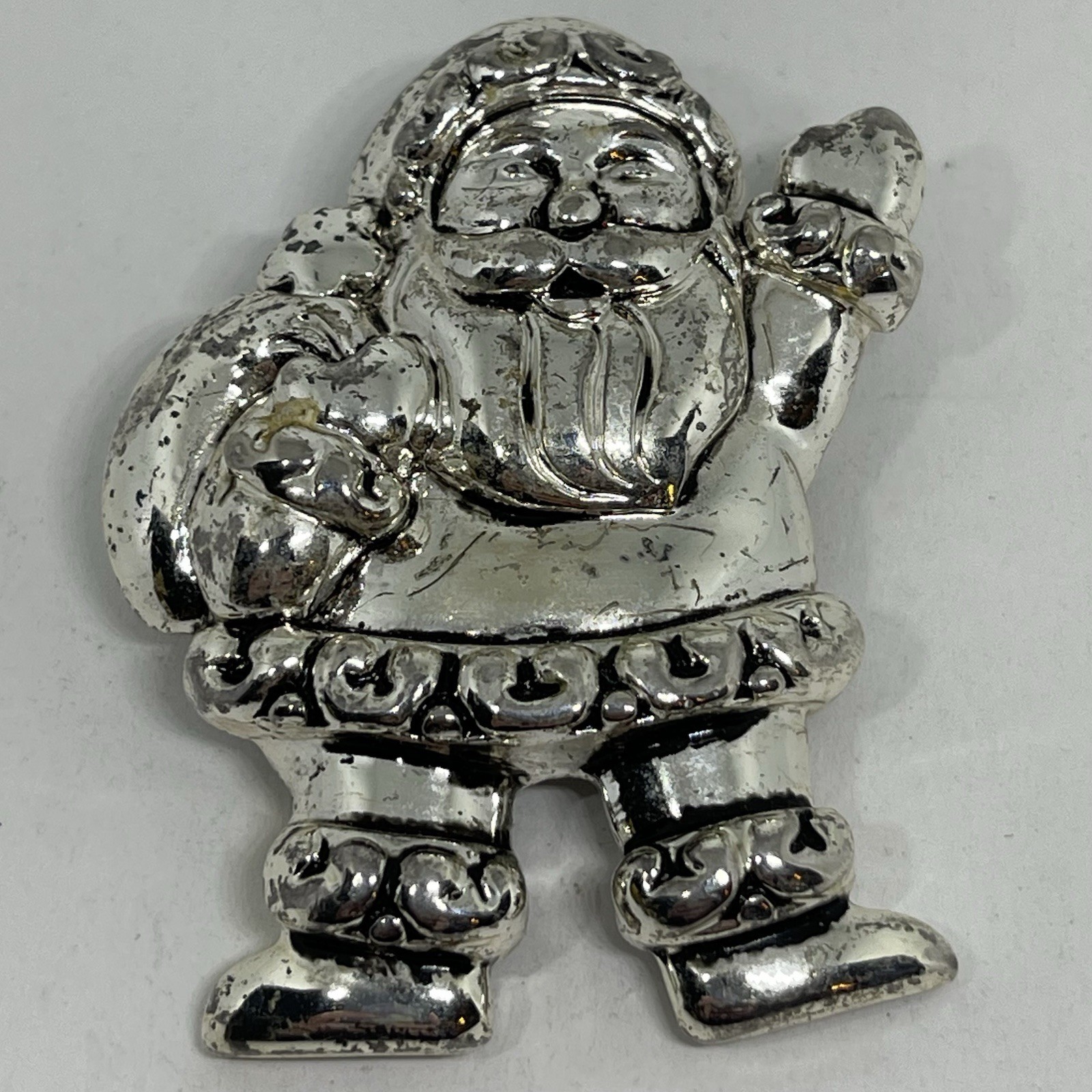 Santa Claus Vintage Silver Tone Brooch Or Pendant Multi Use Christmas Jewelry