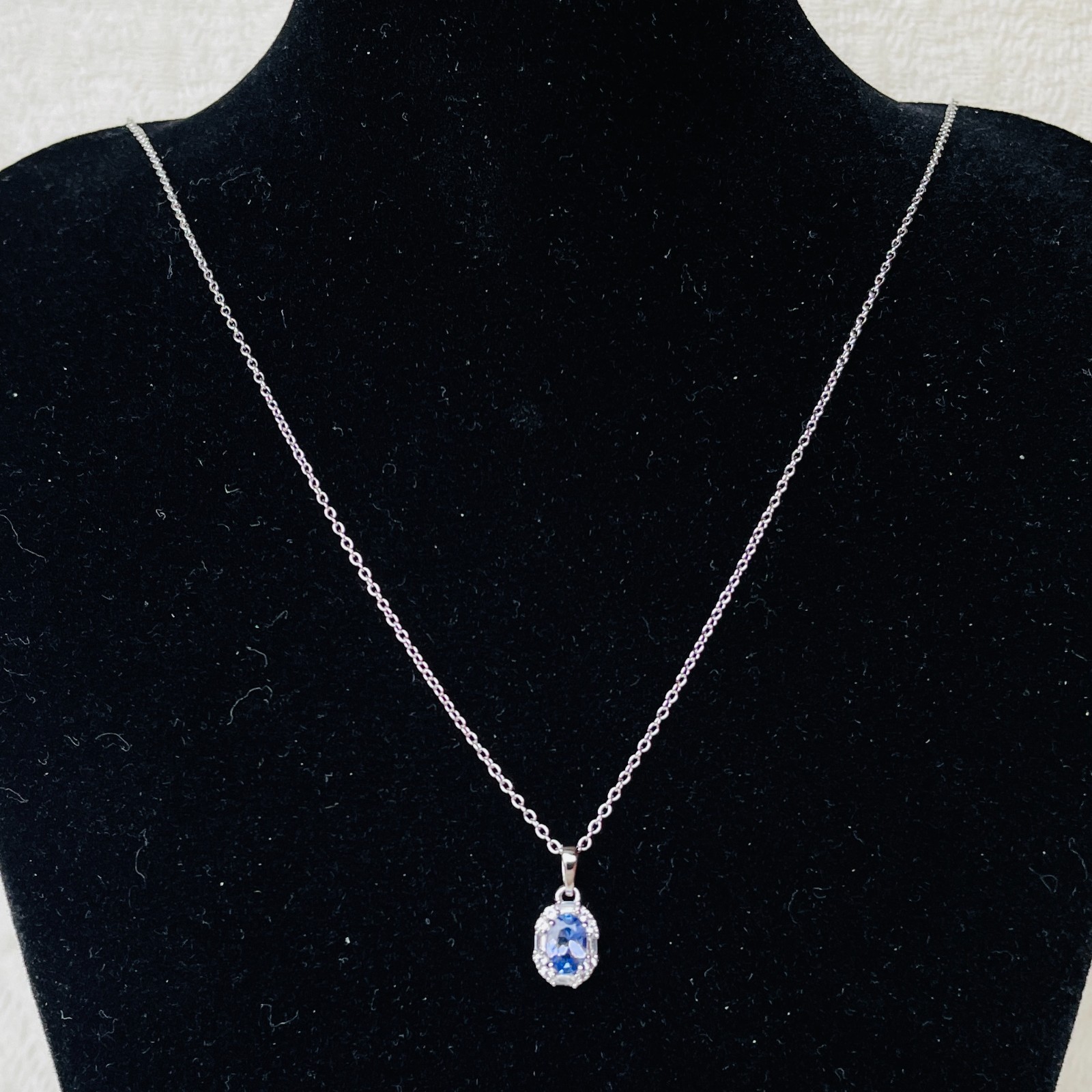 Tanzanite & Diamond Pendant Necklace 925 Sterling Silver 18 to 20 inches – NEW!