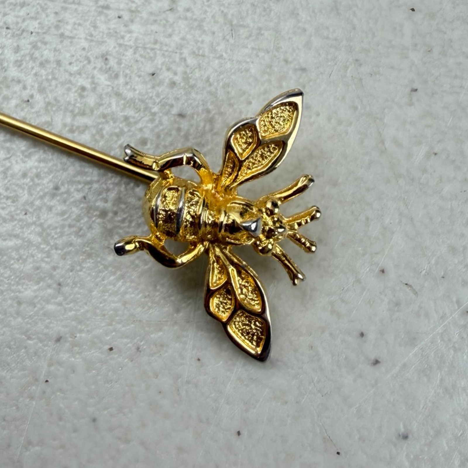 Vintage Bumble Bee Stick Pin 1990s Gold Tone Lapel Tie Scarf Multi-Use Queen Bee
