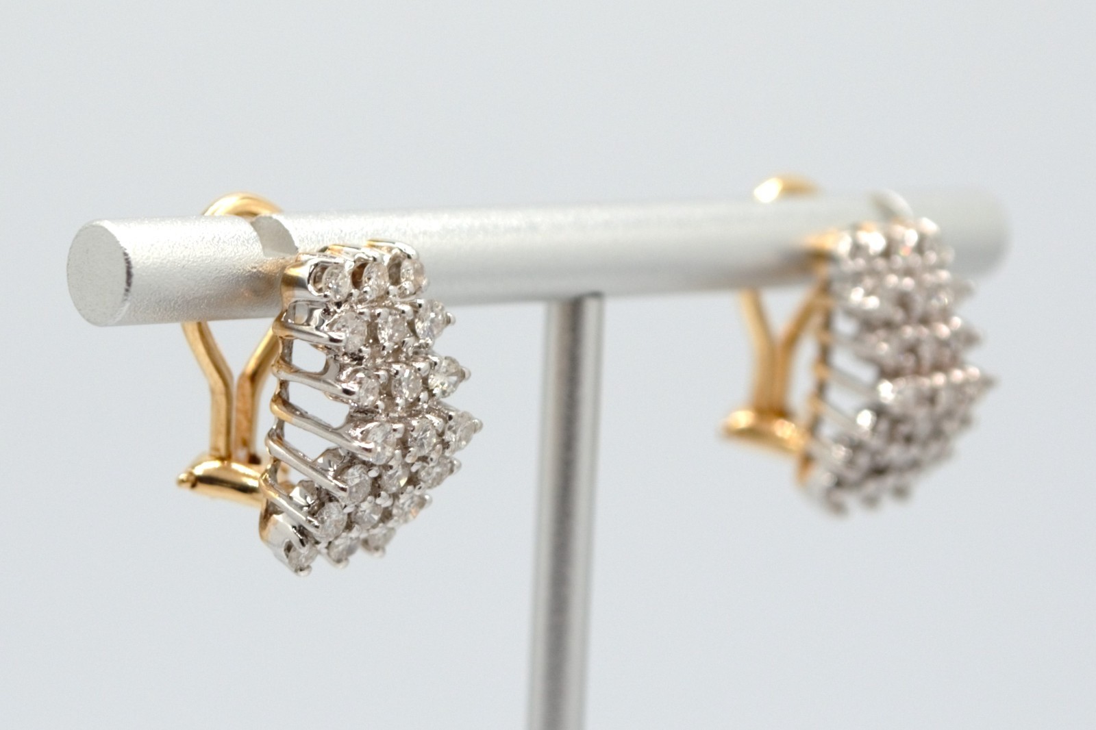 14K Yellow & White Gold Diamond 3D Cluster Huggie Hoop Earrings 6.69 Grams