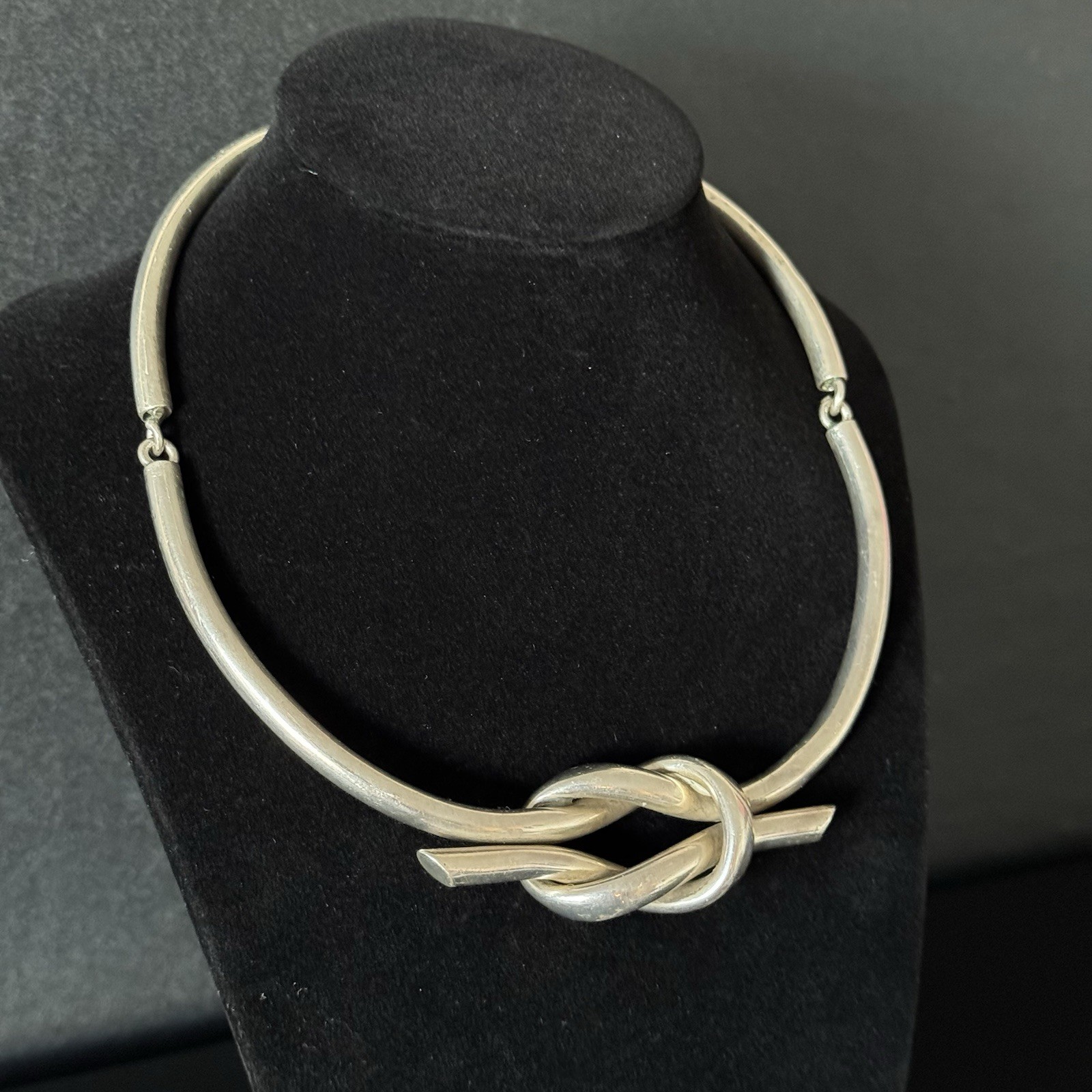 VTG 70’s Modernist Mexico 925 Sterling Silver Love Knot Collar Choker (61g)