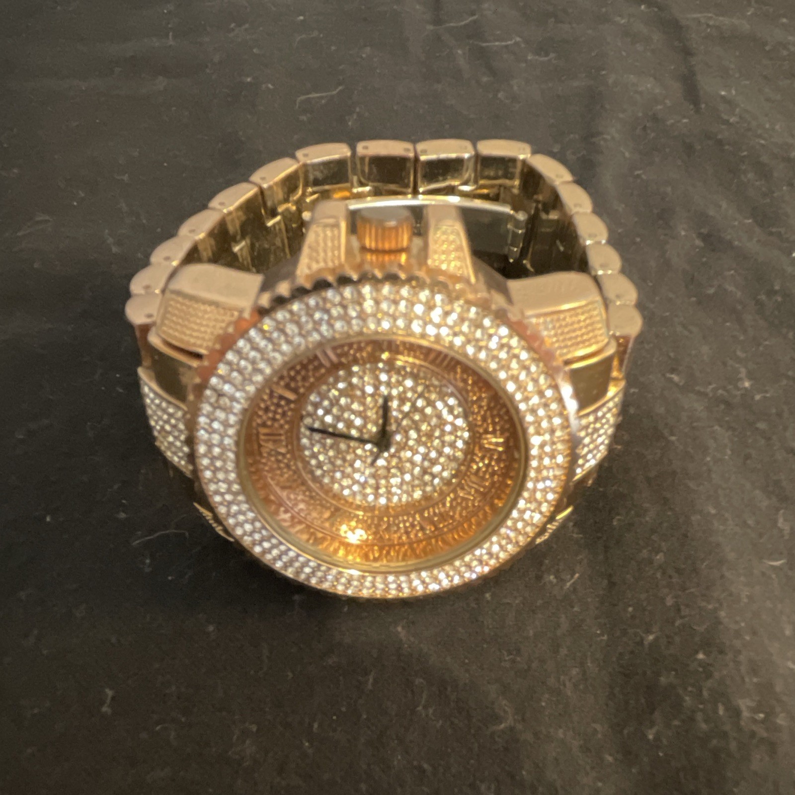 Techno Pave Gold-Tone Quartz Roman Numeral Analog Bracelet Watch 100M 52mm