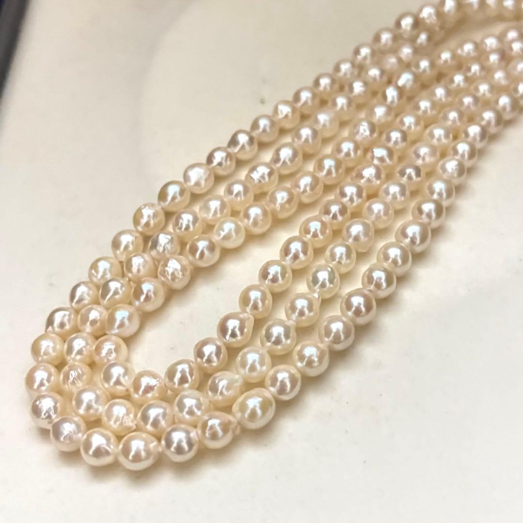 Akoya Pearl Long Necklace White Cream Round 5.0-5.5 mm Silver Used Japan Strand
