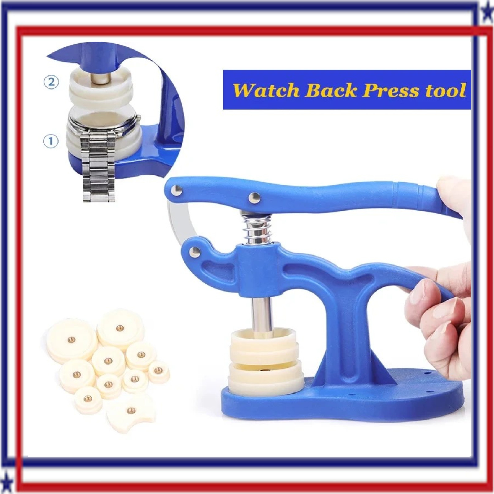 Watch Case Press Tool Set Crystal Back Closer Watchmaker Repair Kit with 12 Plas