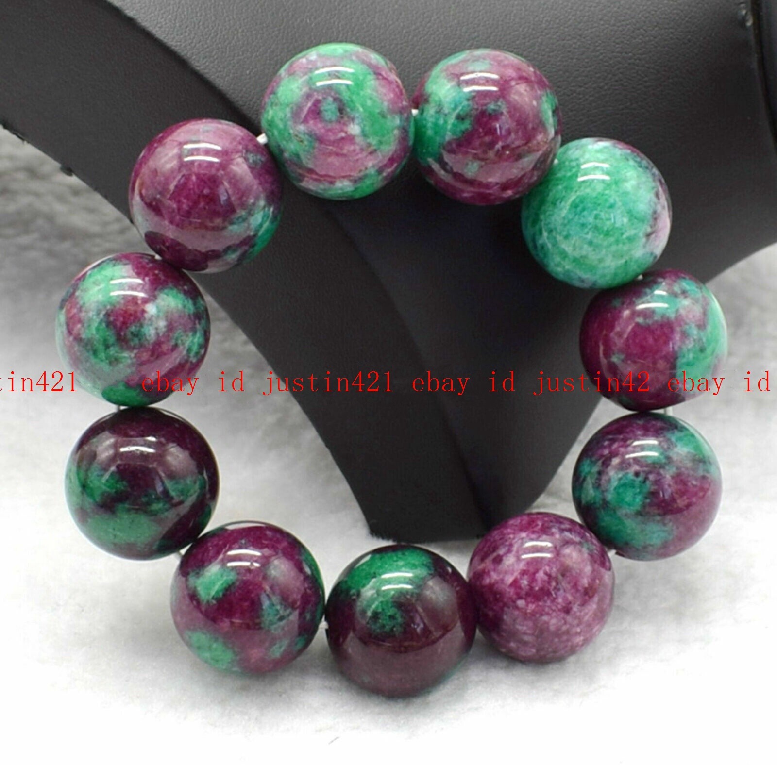 100% Natural Top 20mm Red Gems in Zoisite Round Gems Bead Bracelet 7-10″