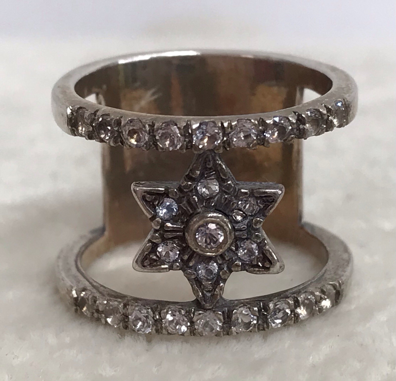 Vintage 925 Silver Double Banded Star Of David Ring 7.83g Size 9 Marker Israel