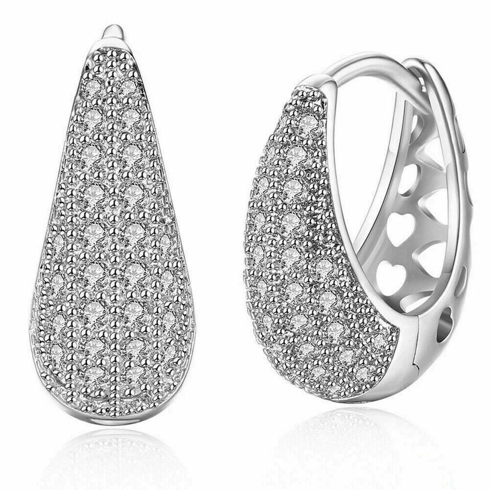 Sparkle Engagement Hoop Earrings Round Cut Simulated Diamond 925 Starling Silver