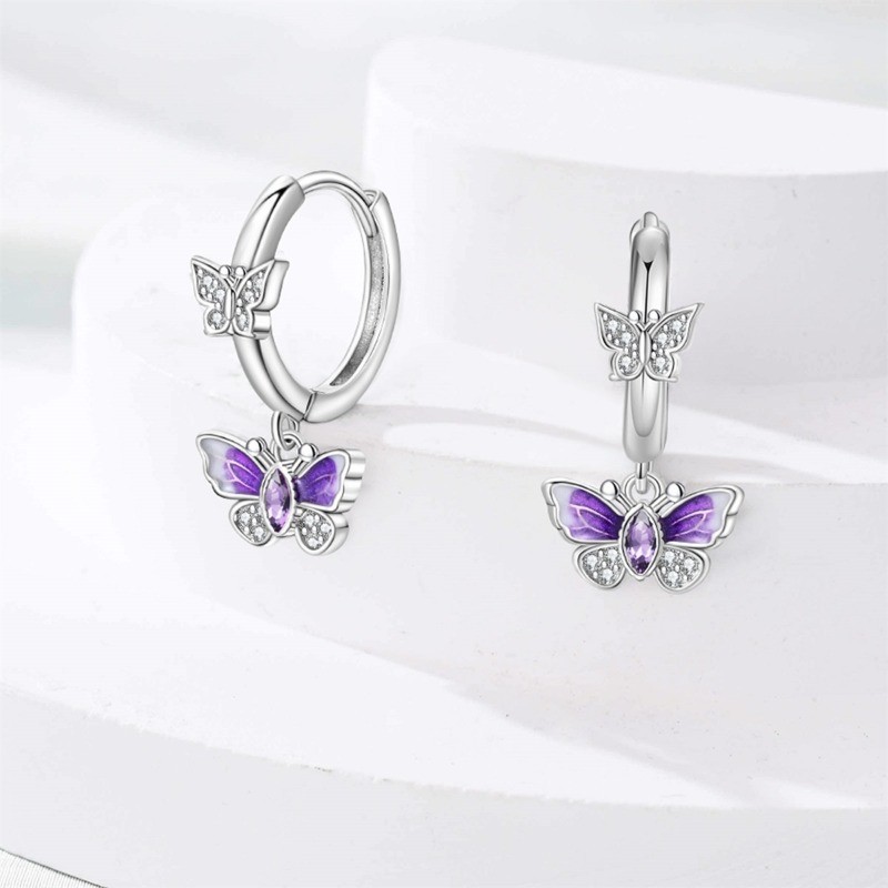 KUNSIR 925 Sterling Silver Romantic Butterfly Drop Earrings For Women Jewelry